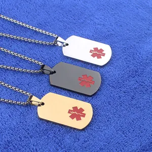 Collar de identificación médica para hombre en acero inoxidable plata, oro y negro