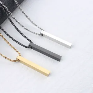 Minimalist Stainless Steel Rectangular Bar Pendant Necklace For Men Women Simple Geometric Polished Box Chain Long Sweater Chain Jewelry Gift