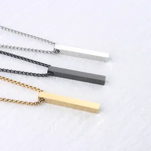 Minimalist rectangular bar pendant necklace in silver black and gold stainless steel