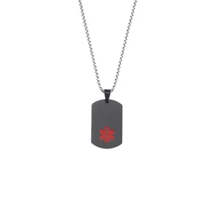 Collar con colgante médico negro mate para hombre con estrella de la vida roja y cadena