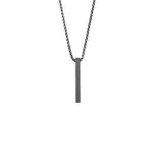 Minimalist matte black stainless steel rectangular bar pendant on a classic box chain