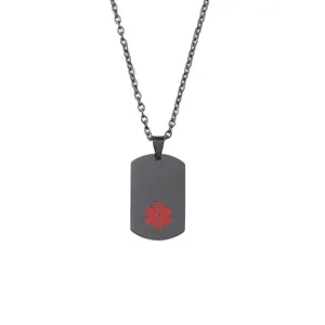 Collier d'alerte médicale pour homme en acier noir avec pendentif Star of Life