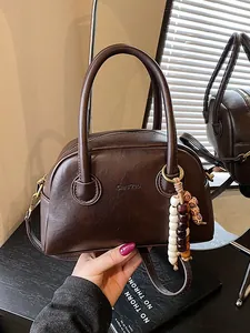 Sac à Main Boston Vintage En Cuir PU Pour Femmes Avec Charm Perlé Sac à Bandoulière Rétro Sac Oreiller Polyvalent De Haute Qualité