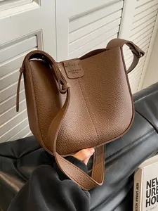 Sac Seau pour Femme en Simili Cuir Grainé Décontracté Minimaliste Sac à Bandoulière Réglable Sac à Main Quotidien