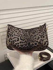 Borsa Sottobraccio Leopardata da Donna Vintage in Pelle PU Borsa Baguette Con Catena Oro Tracolla Moda Quotidiana Borsa a Mano