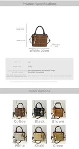 Detailed size chart and multi-color options for the lattice stitched crossbody bag