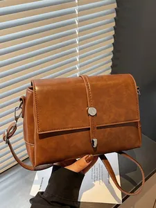 Petit Sac Bandoulière Carré en Cuir PU pour Femme Design Minimaliste Couleur Unie avec Rabat et Bandoulière Réglable Mode Quotidienne