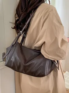 Grand sac cabas vintage marron foncé pour femme, style bandoulière pour le travail