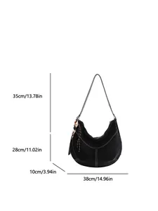 Sac hobo noir avec surpiqûres blanches et dimensions 38x28x10cm en vue principale