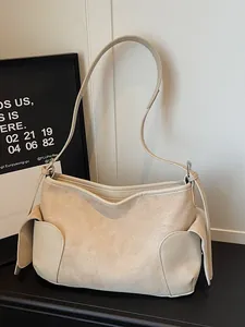 Sac Fourre-Tout Rétro en Suédine pour Femmes Grande Capacité Minimaliste Sac à Main Épaule Avec Poches Latérales Sac de Travail