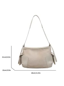 Sac fourre-tout beige minimaliste de 28cm de large avec bandoulière et poches latérales
