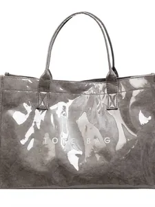 Sac fourre-tout gris brillant de grande capacité avec imprimé blanc pour le quotidien