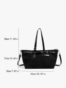Grand sac cabas noir mat avec bandoulière et indications des dimensions précises