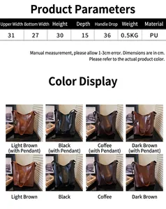 Detaillierte Maßtabelle für Retro PU-Leder Beuteltasche mit 31cm Breite und 30cm Höhe