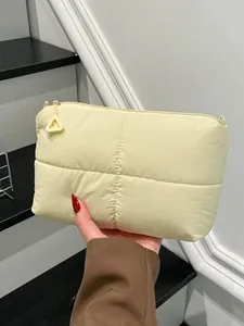 Pochette Trapuntata Casual da Donna Borsa a Mano in Tessuto alla Moda Borsa Organizer per Trucco Morbida Imbottita Leggera