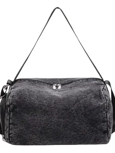 Large capacity dark grey denim tote bag with snowflake texture and dual zippers