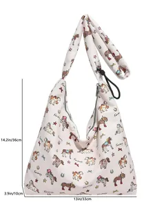 Large capacity lightweight pleated tote bag with colorful cartoon horse prints