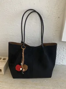 Women Large Capacity PU Tote Bag Minimalist Suede Look Shoulder Bag With Fuzzy Ball Charm Office Daily Travel Casual Handbag
