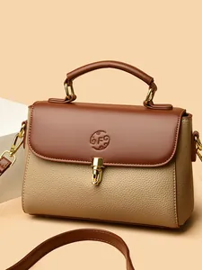 Women Minimalist PU Leather Baguette Bag Casual Shoulder Crossbody Bag With Gold Lock Stitching Fashion Handbag