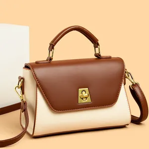 Damen Urban Minimalistisch PU Leder Kleine Quadratische Tasche Vintage Handtasche Schulter Umhängetasche Mit Goldenem Metallschloss