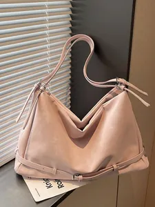 Large Capacity PU Leather Tote Bag For Women Vintage Commute Shoulder Bag With Adjustable Strap High End Simple Crossbody Bag