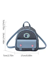 Mini sac à dos rayé bleu avec broderie ours et dimensions détaillées 17x19x7cm