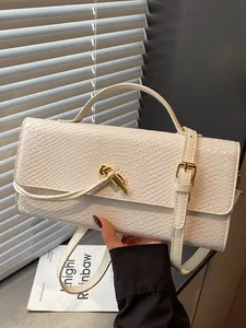 Vintage Schlangenprägung PU Leder Baguette Tasche Für Damen Mit Metallknotenschloss Tragbare Einzelschulter Umhängetasche Mode Handtasche