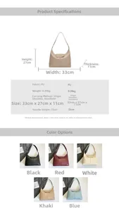 Detailed size specifications and color options for the large capacity Hobo tote bag