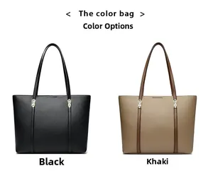 Détail de grands sacs fourre-tout noir et kaki avec texture de cuir litchi et boucles