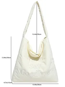 Sac fourre-tout matelassé blanc minimaliste avec broderie et dimensions indiquées