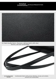 Gros plan sur la texture du cuir noir grainé et les coutures de précision du sac à main