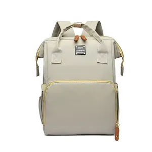 Mochila de pañales gris multifuncional de gran capacidad con bolsillo frontal para bebés