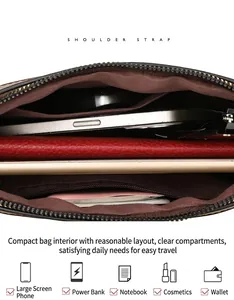 Internal view of crossbody bag showing organized compartments for phone and wallet