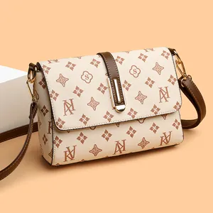 Dames Monogram Schoudertas PU Leer Retro Mode Grote Capaciteit Crossbody Handtas Met Gouden Hardware Dagelijkse Messenger Bag