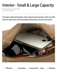 Détail de l'intérieur d'un sac en cuir texturé avec compartiments de rangement pratiques