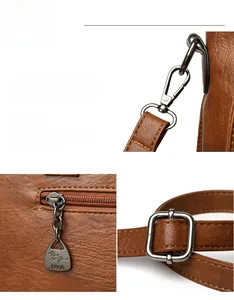 Detail view of lychee texture leather, adjustable strap and gold metal zipper hardware