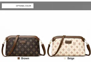 Detailed view of women's crossbody bags in brown and creamy white with floral print