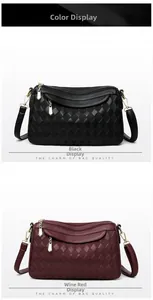 Detail of quilted leather bags in black and wine red with gold hardware accents