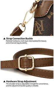 Close-up of golden hardware, durable electroplated clasp and adjustable shoulder strap buckle