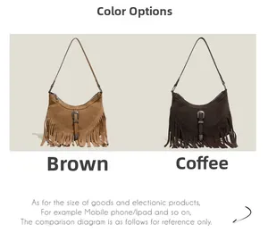 Détails des sacs à bandoulière vintage à franges en daim marron et café foncé