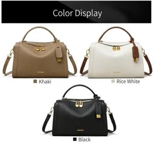 Comparaison détaillée des sacs Boston en cuir texturé kaki, blanc cassé et noir
