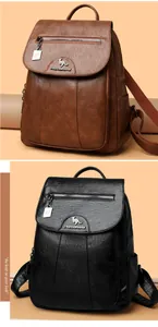 Detail of the high-quality lychee texture and brand logo on these stylish PU leather backpacks