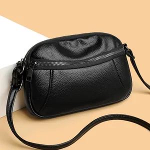 Fashion Women Litchi Texture PU Leather Crossbody Bag Minimalist Single Shoulder Bag With Multi Zipper Pockets Casual Tote