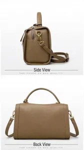 Détails de sac à main en cuir marron grainé avec finitions métalliques dorées de qualité