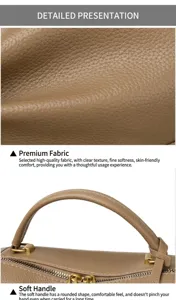 Vue détaillée de la texture du cuir kaki et des ferrures dorées sur le sac à main