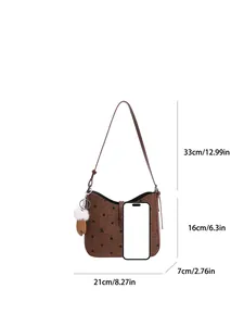 Brown polka dot shoulder bag dimensions with size comparison and strap measurements