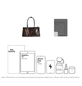 Détails de capacité du grand sac cabas marron foncé pour tablette de 11 pouces