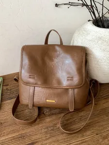 Zaino in Pelle PU Vintage da Donna Design Minimalista a Patta Grande Capacità Sofisticata Borsa a Tracolla Retro Pendolare