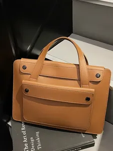 Large Capacity PU Leather Tote Bag For Women Vintage Commuter Handbag Elegant Minimalist Office Laptop Bag With Flap Pocket