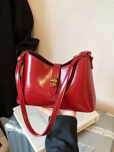 Vintage High End PU Δερμάτινη Τσάντα Χιαστί για Γυναίκες Πολυεστερική Επένδυση Μικρή Τετράγωνη Τσάντα Ώμου με Μεταλλικό Κούμπωμα